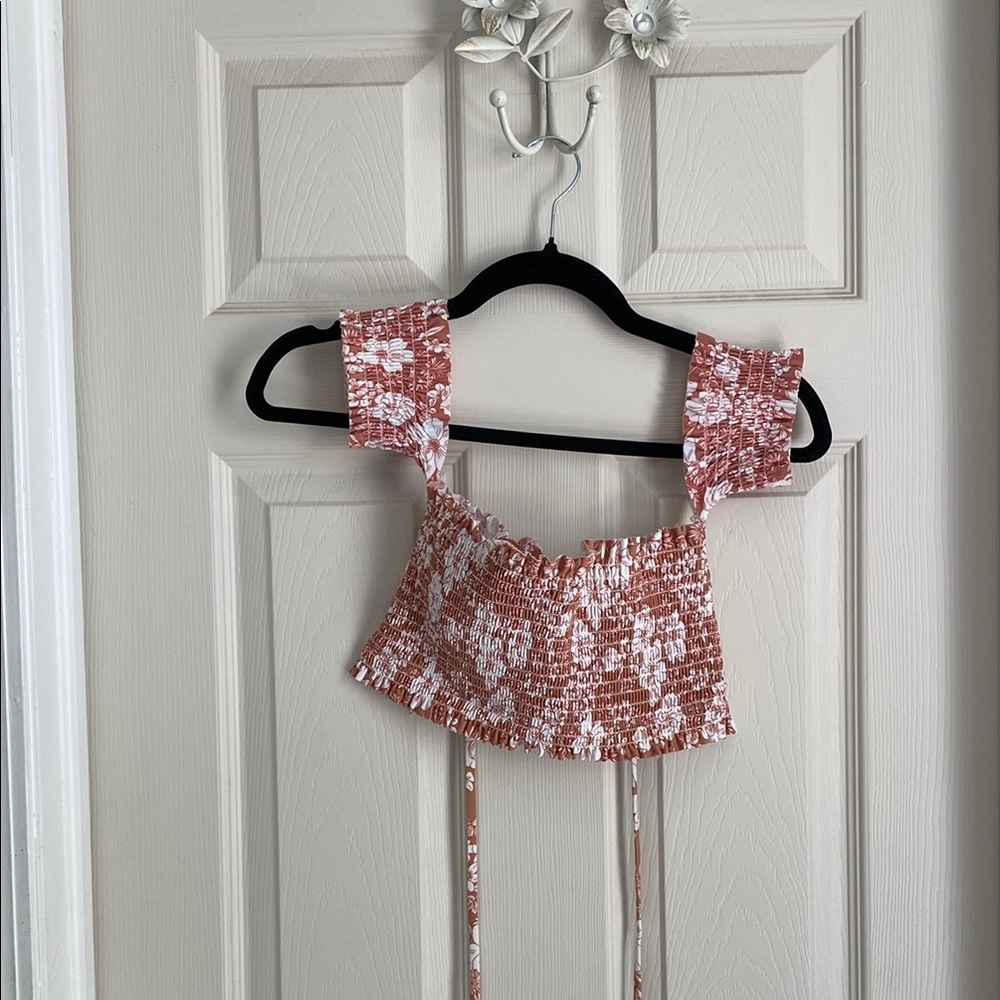 Rust and White Smocked Swim Top